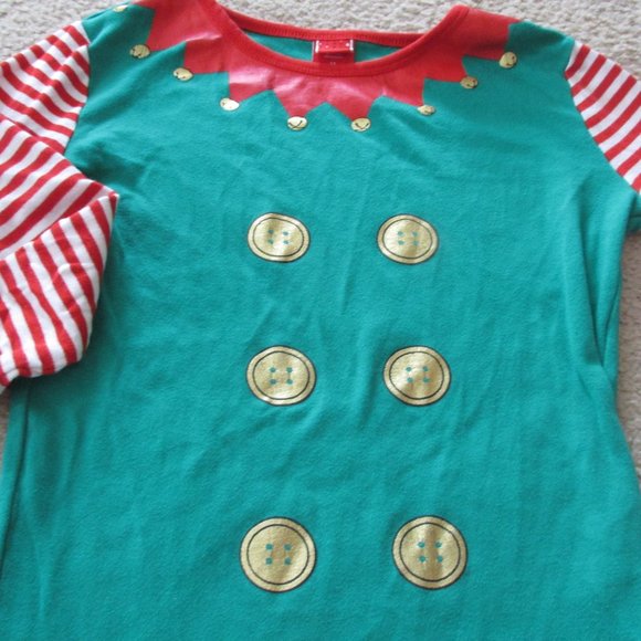 Christmas Pullover Pajama Shirt‎ Boys Size 12 Red Green Striped Long Sleeve Top - Picture 2 of 5